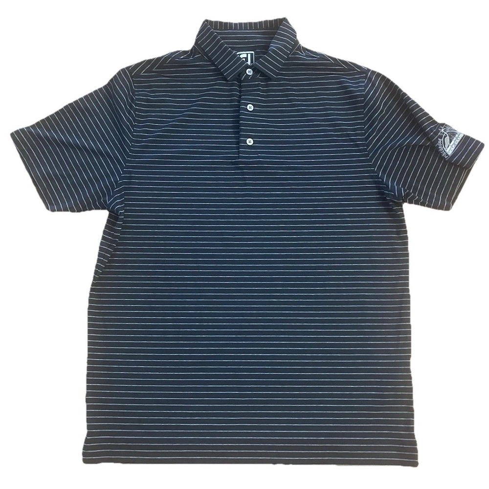 Pinebrook Ironwood Golf Club Footjoy Golf Polo Shirt Men Large Black Striped EUC